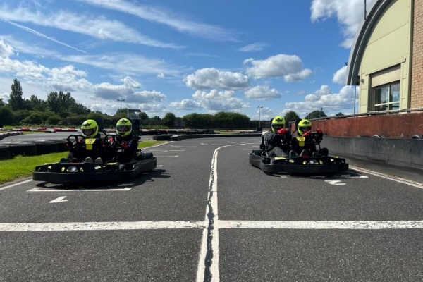 An image of our Dual Drive karts lining up to start a race