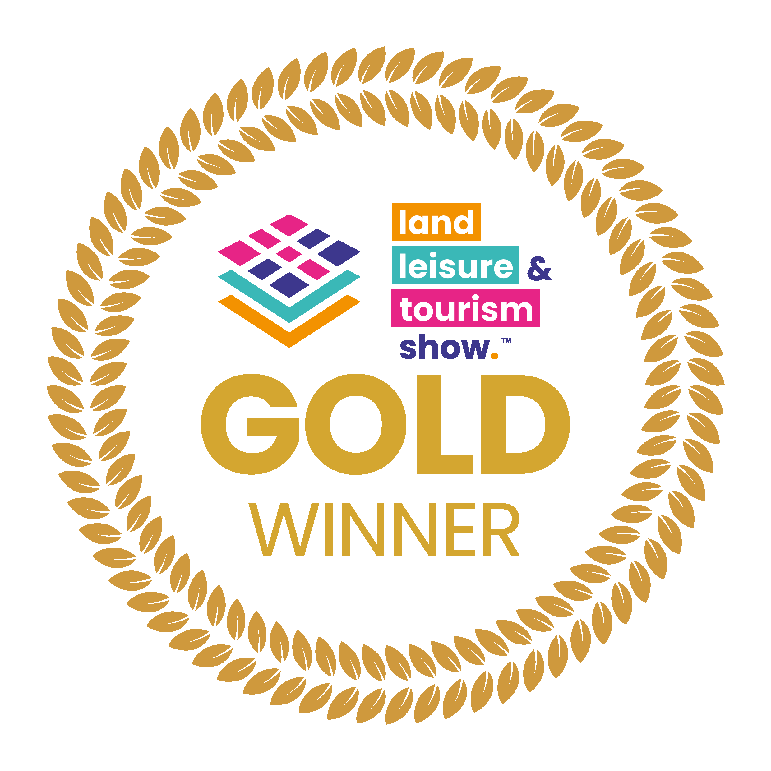 A gold award logo from the land leisure and tourism awards